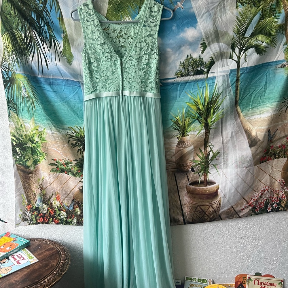 David's Bridal Mint Green Lace Wedding Dress